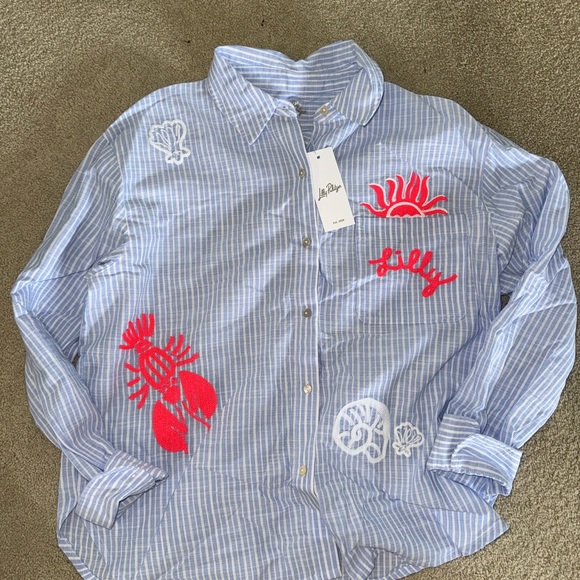 Lilly Pulitzer Tops - NWT size SMALL Bondi Button Down Beach Day Embroidered